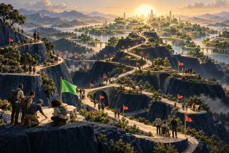 Connected paths and flags toward a flourishing future